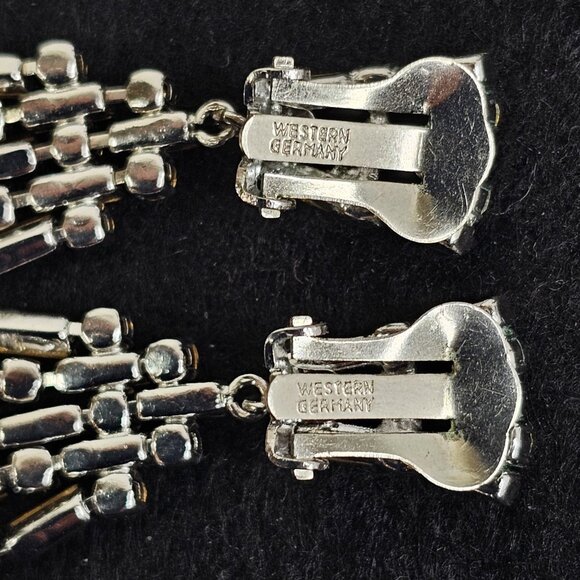 Western Germany Rhinestone Vintage Dangle Earrings Faux Diamonds Silver Tone - Picture 3 of 11